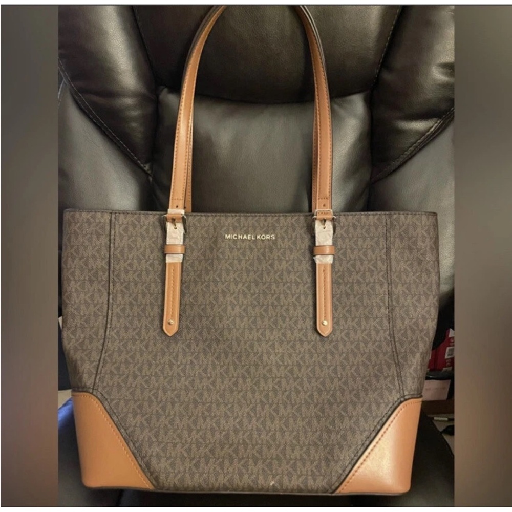 Michael Kors Brown and Tan Signature Logo Tote